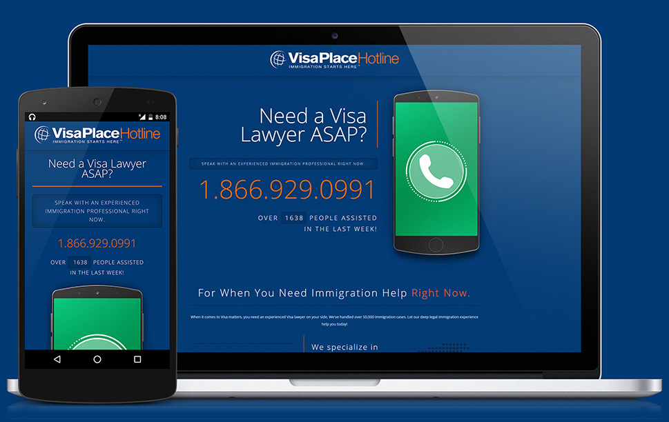 Laptop and phone screenshot of visaplace.com/hotline