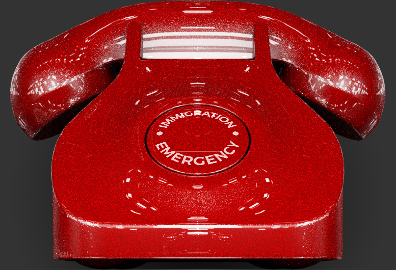 Red telephone with single button in place of dial